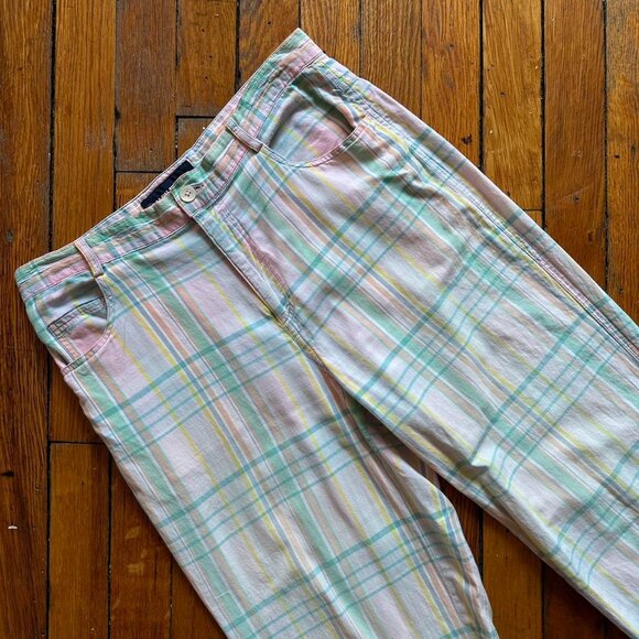 Vintage 90s Ralph Lauren Polo Golf‎ Plaid Pants Women Size 8 White Green Pink - Picture 2 of 6